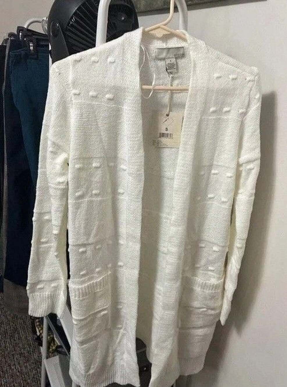 NWT by design women’s small off white cream long open cardigan patterned